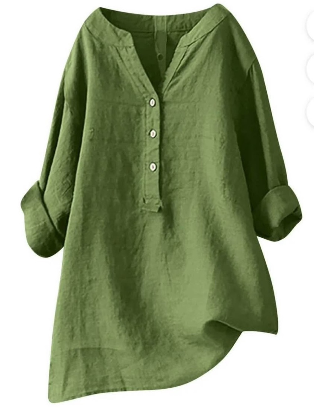 Relaxed Olive Green Button-Front Linen Tunic